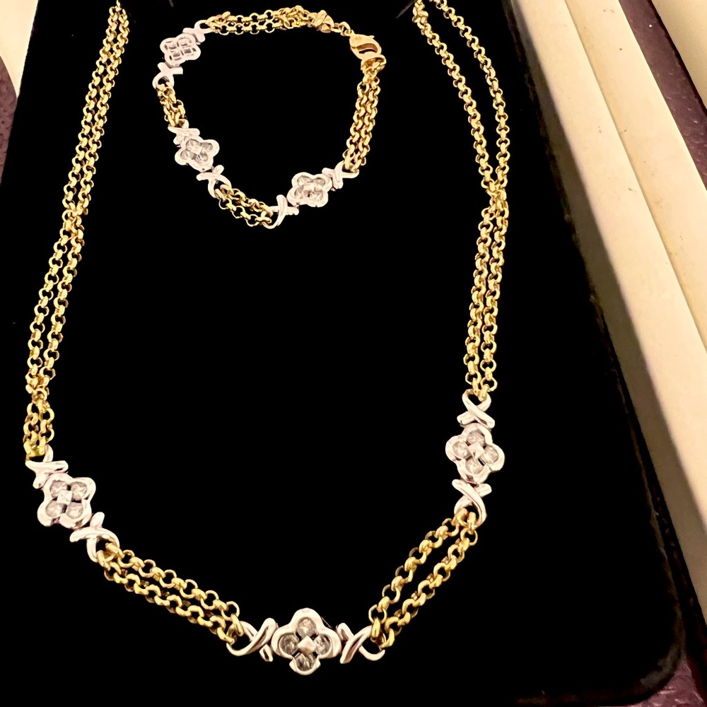 Necklace and bracelet 18kt gold and platinum diamonds